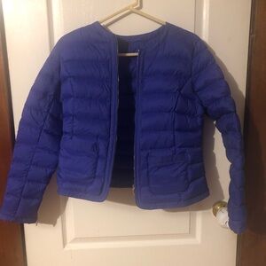 Bright blue down puffer jacket